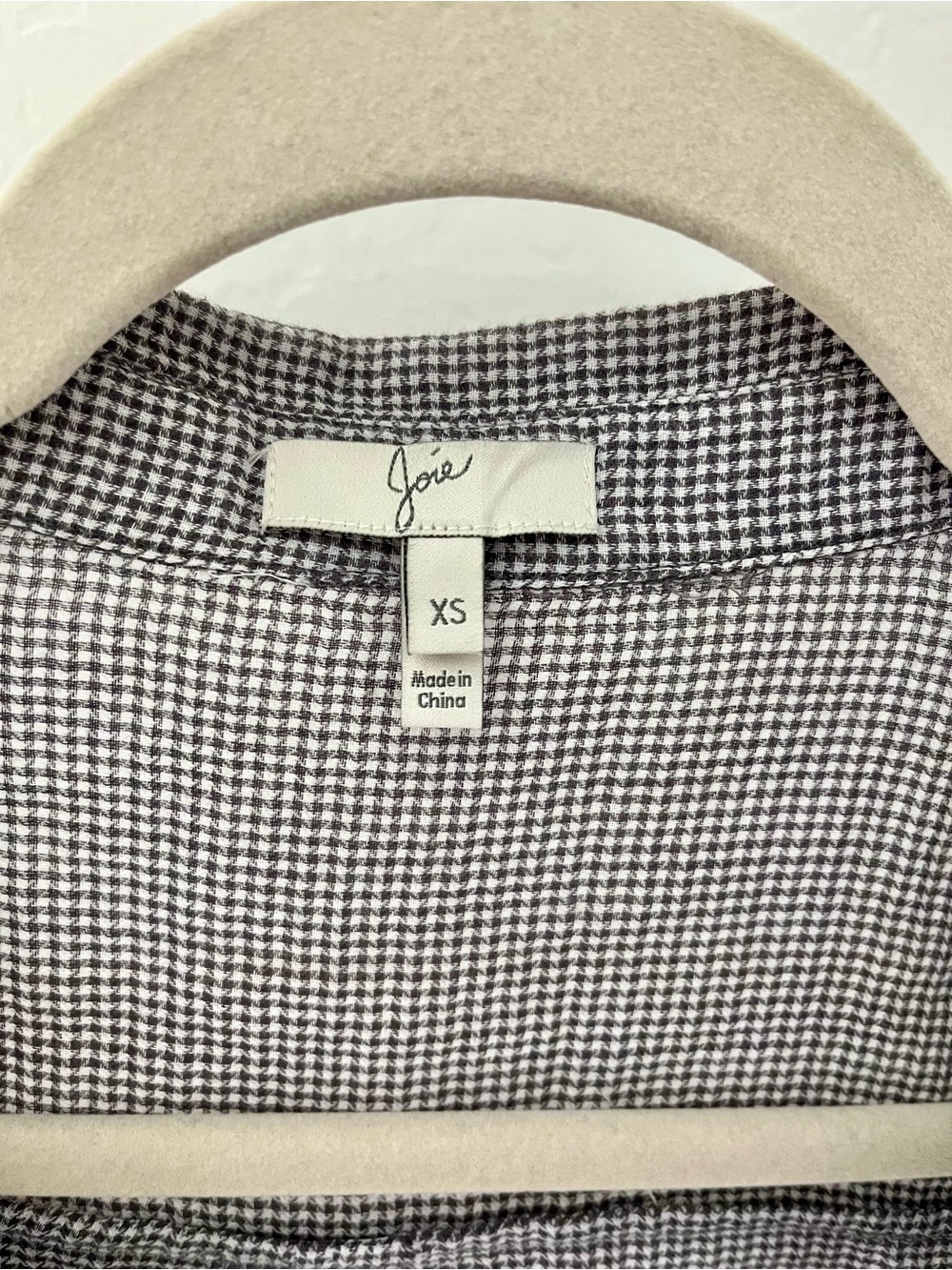 Joie Cotton Voile Houndstooth Button-Front Gray and White Check Blouse - Picture 2 of 7